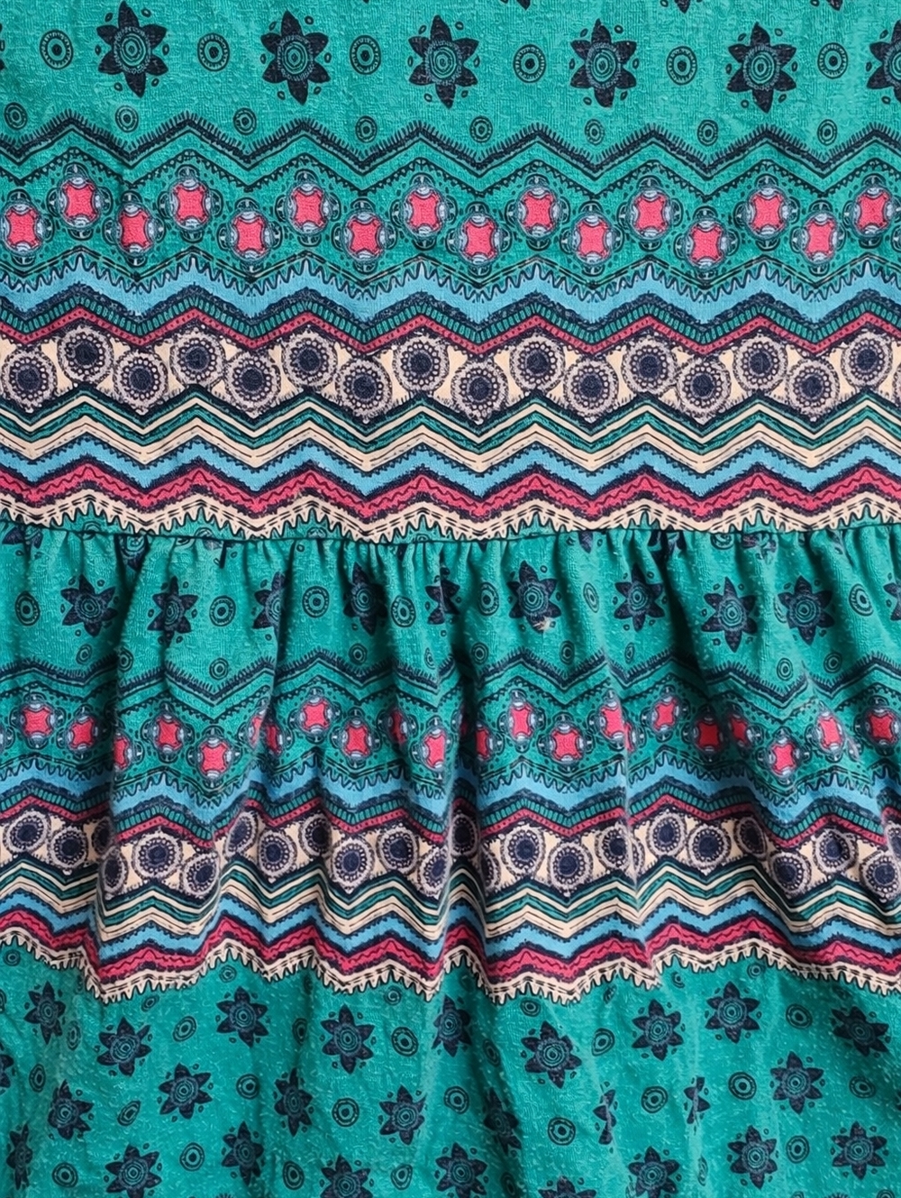 Girls Boho Dress Size 6 Bright Blue Aztec Print Short Sleeve Faded Glory - Picture 3 of 6